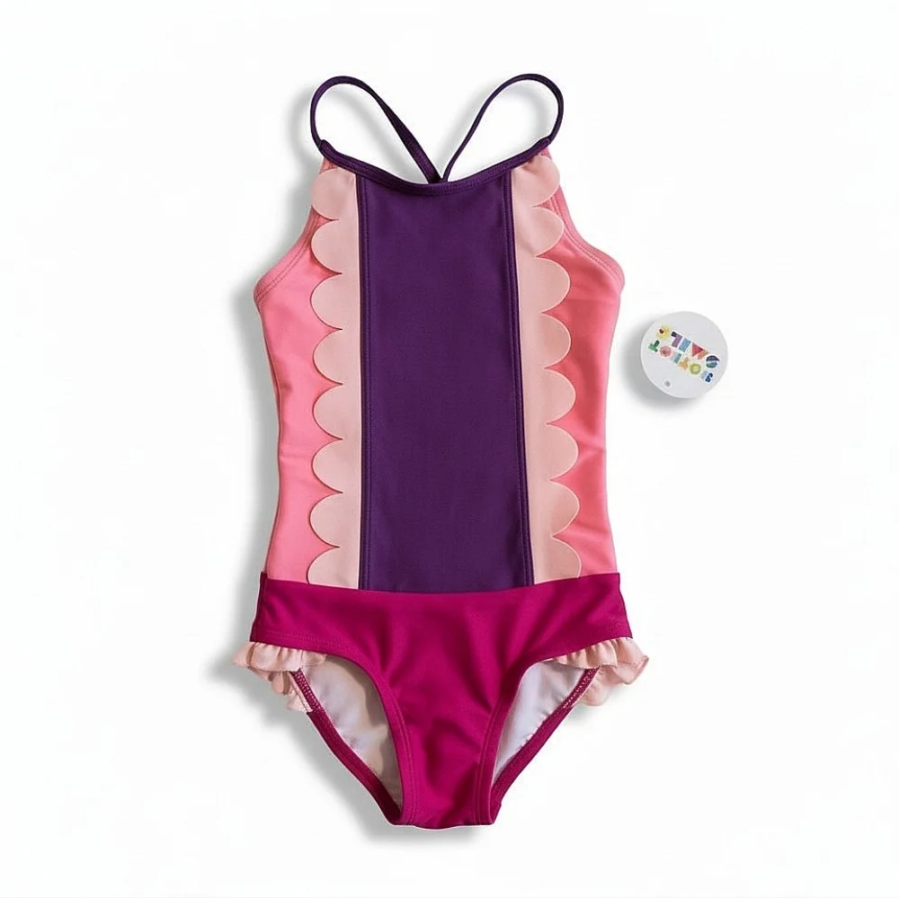 NWT! Dot Dot Smile Girls' Purple & Pink Scallop One-Piece Swimsuit